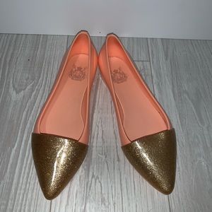 Coral and gold pointed flats size 5